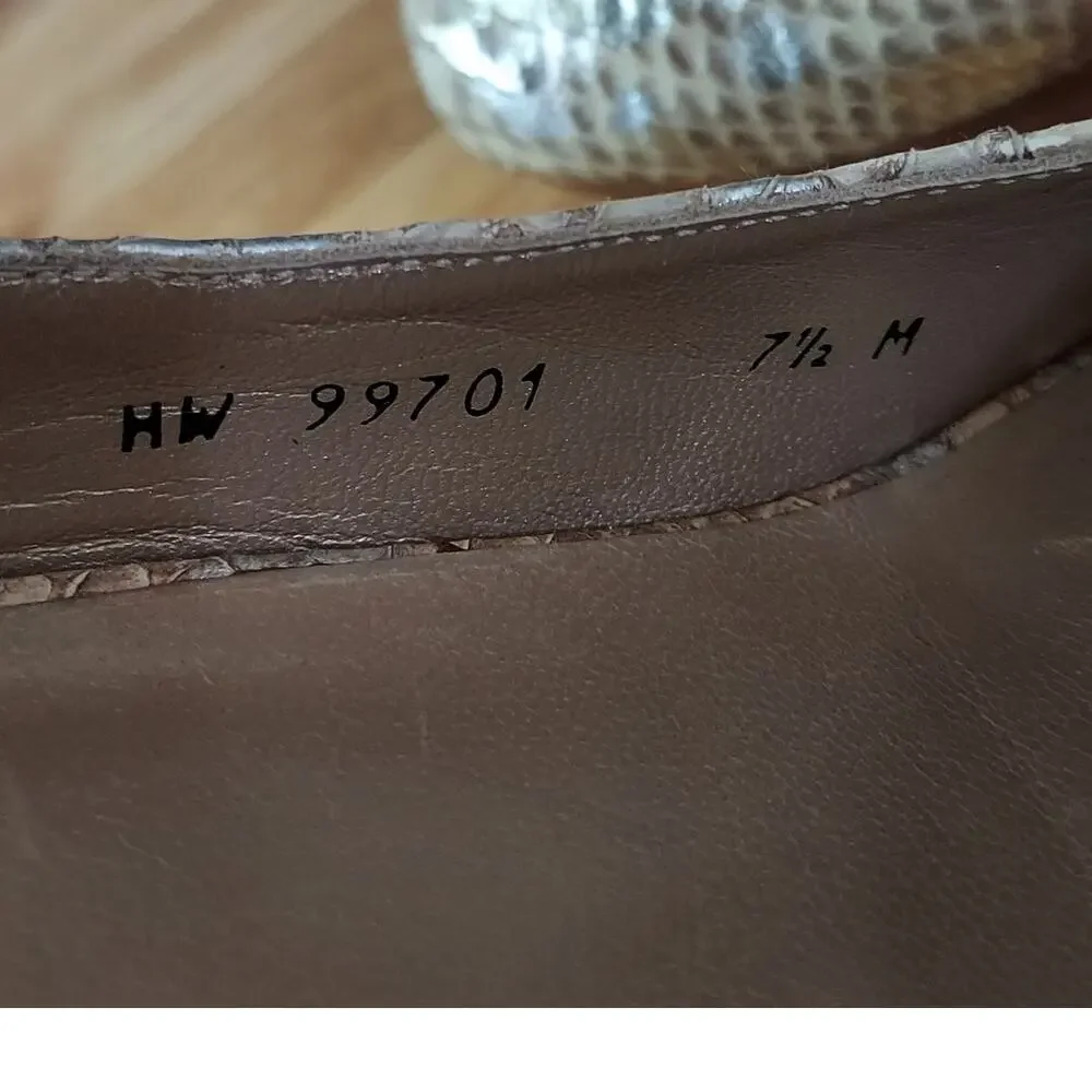 Stuart Weitzman Snakeskin Peep Toe Slingback Wood Platform 5" Pump Heels Sz 7.5 - Picture 8 of 10